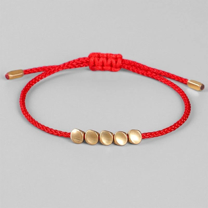 Hand-Woven Bracelet with Electroplated Irregular Copper Beads, Cut-Corner Cube Adjustable Bracelet, Gold Twisted Bead Woven Bracelet