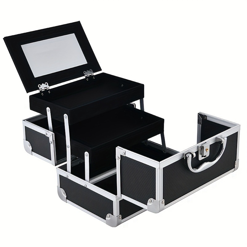 Caja de maquillaje portátil de aleación de aluminio, caja de almacenamiento grande