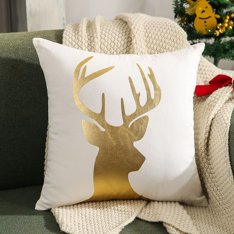 ヘラジカのクリスマスツリーブロンズ枕カバー、秋冬スノーフレーク刺繍クッションカバー45*45、クロスボーダーホットセール|undefined