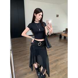夏季辣妹莱赛尔烫钻短袖T恤紧身显瘦短款上衣显瘦高腰正肩T恤ins