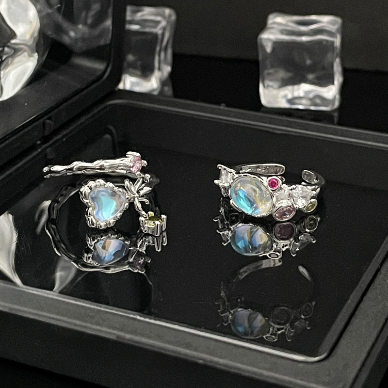 10g Weight Artificial Gemstones Inlay Material Open Rings Classification 1 Piece Quantity Casual Occasion Copper Material Heart Shape, Bow Knot Pattern Women's Gender Inlay Design Lady Style Copper Lady Inlay Heart Shape Bow Knot Artificial Gemstones Open Rings 9