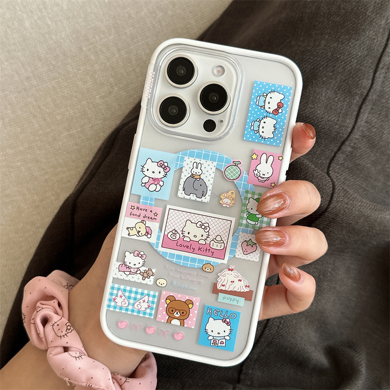 卡通可爱兔子KT猫拼图适用iPhone17苹果16ProMax/15/14手机壳新款|undefined