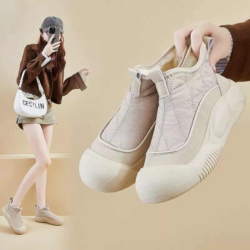 加绒高帮棉鞋女2025冬季新款学生ins韩版保暖厚底增高休闲鞋2318