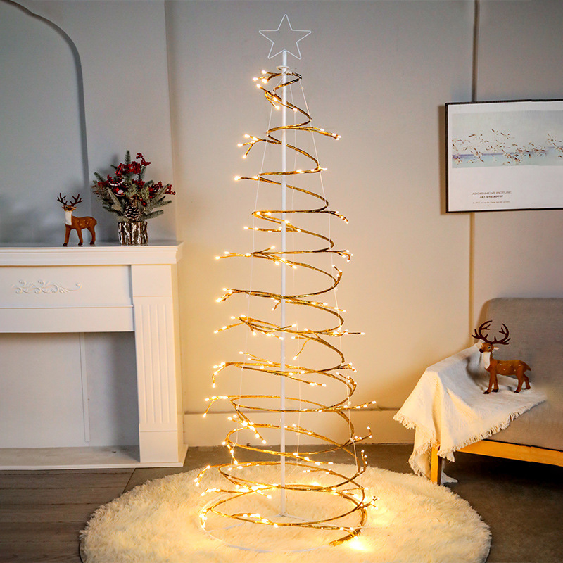 Árbol de Navidad 2025 nuevo estilo doméstico interior viento plegable retráctil decoración navideña luz LED tienda decoración de escena