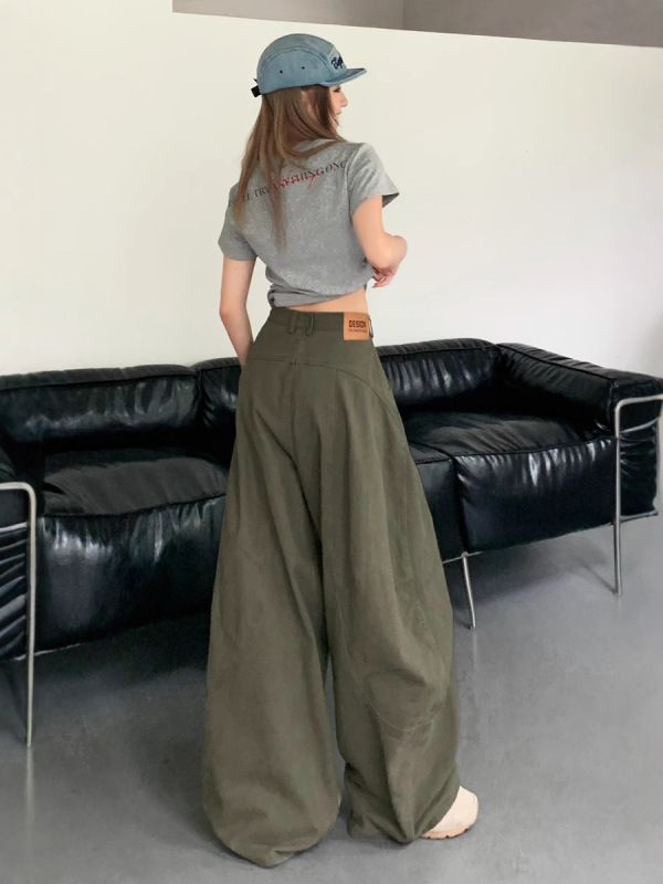 美式宽松阔腿慵懒松弛感弯刀牛仔裤子女夏秋新款辣妹休闲拖地长裤|undefined