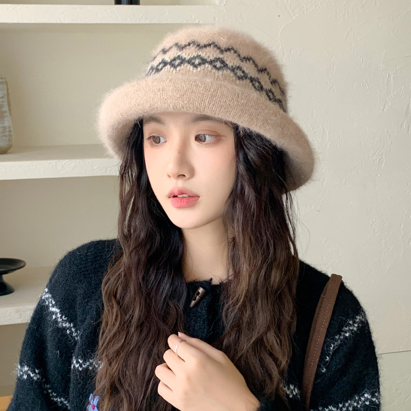 日系休闲提花保暖盆帽甜美百搭卷檐帽子女秋冬季时尚显脸小毛线帽|undefined
