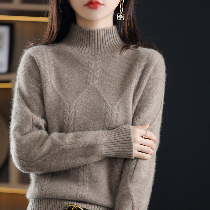 Suéter de las mujeres invierno engrosada medio interior cuello alto camisa de fondo 2024 otoño e invierno nuevo popular de alto grado estilo occidental superior