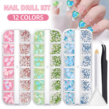 星耀12格盒装水钻混装美甲平底圆钻七彩钻玻璃水晶珠diy饰品配饰