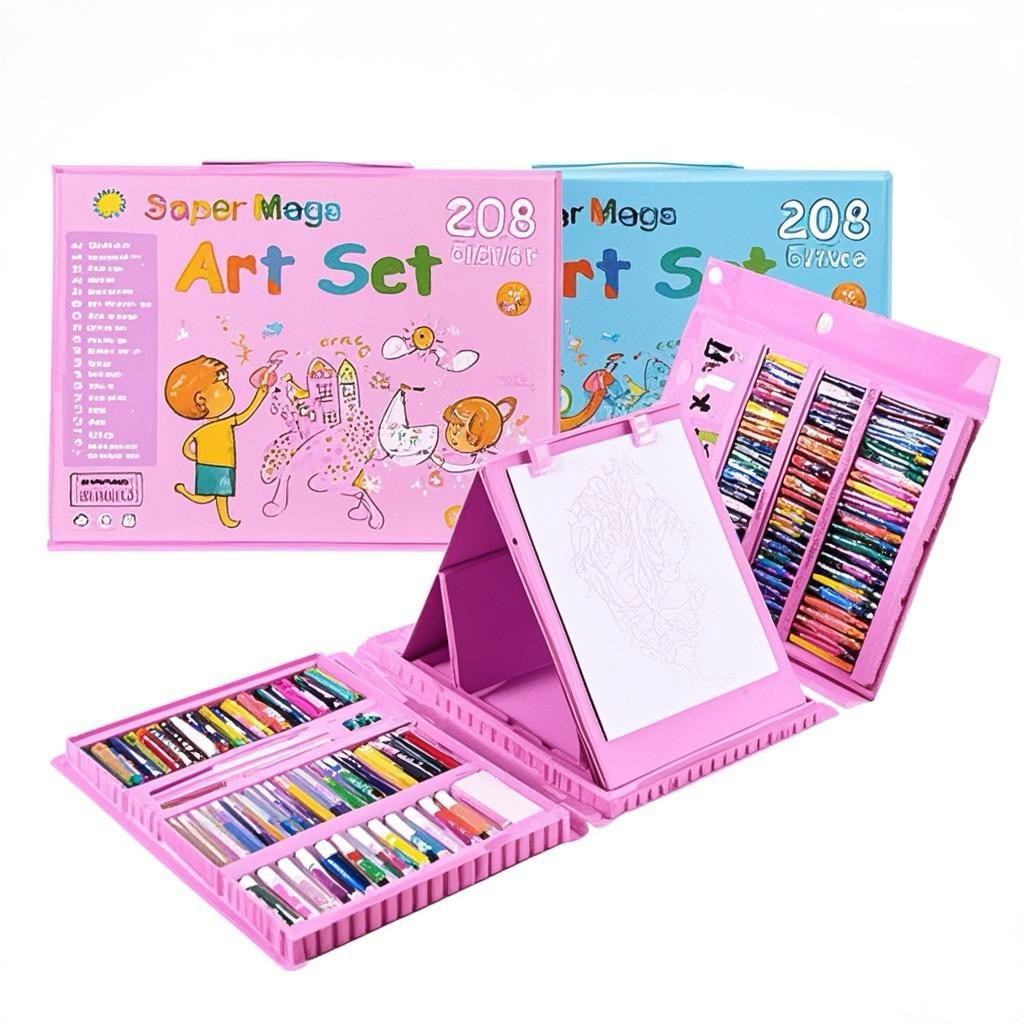 Set de pintura colorido de 208 piezas para estudiantes de primaria, caja de regalo no tóxica, material escolar, set de regalo de gouache