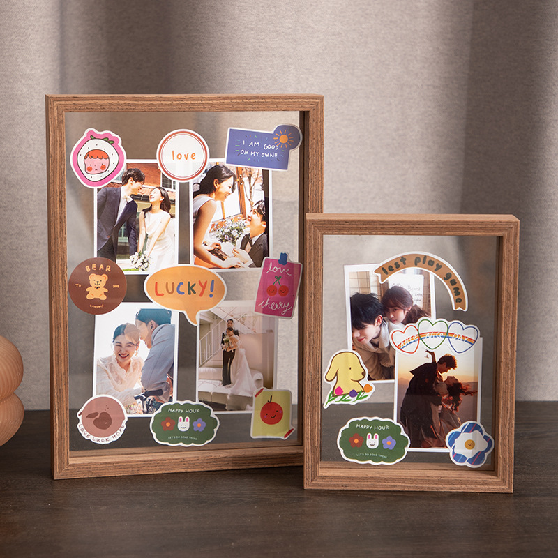 Double-Sided Transparent Photo Frame Table 6-Inch 8 Calligraphy and Painting Ornaments Real Glass Polaroid Display Stand Photo Small Picture Frame