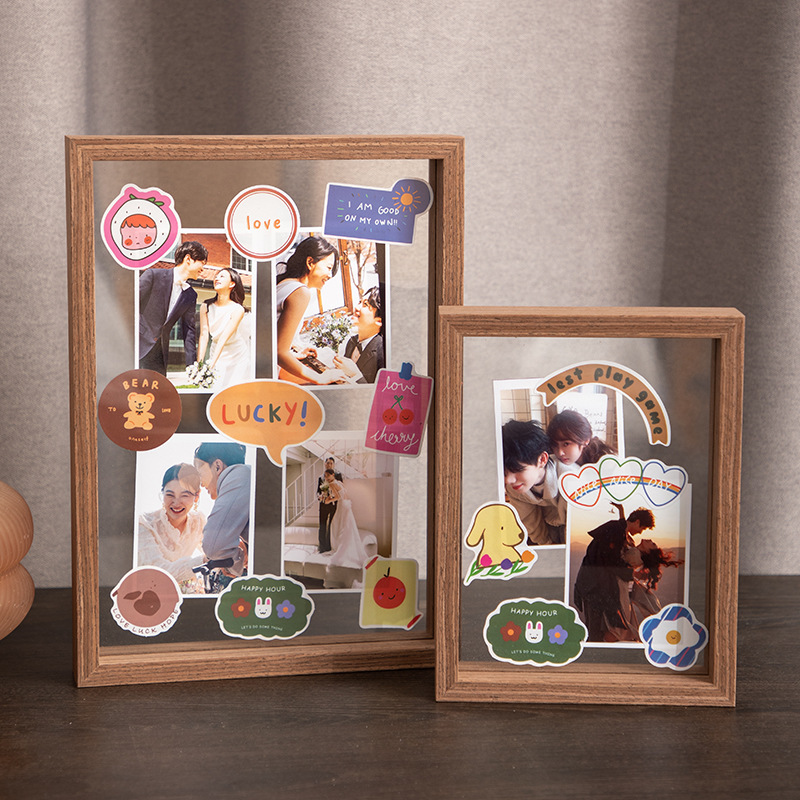 Double-Sided Transparent Photo Frame Display Stand 6-Inch 8-Inch Calligraphy and Painting Ornament Real Glass Polaroid Display Stand Photo Small Picture Frame
