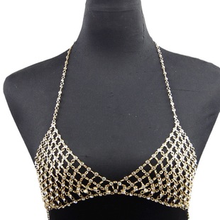 European and American Cross-Border Jewelry Nightclub Style Metal Bikini Body Chain Sexy Hollow Full Diamond Mesh Micro-Embedded Chest Chain