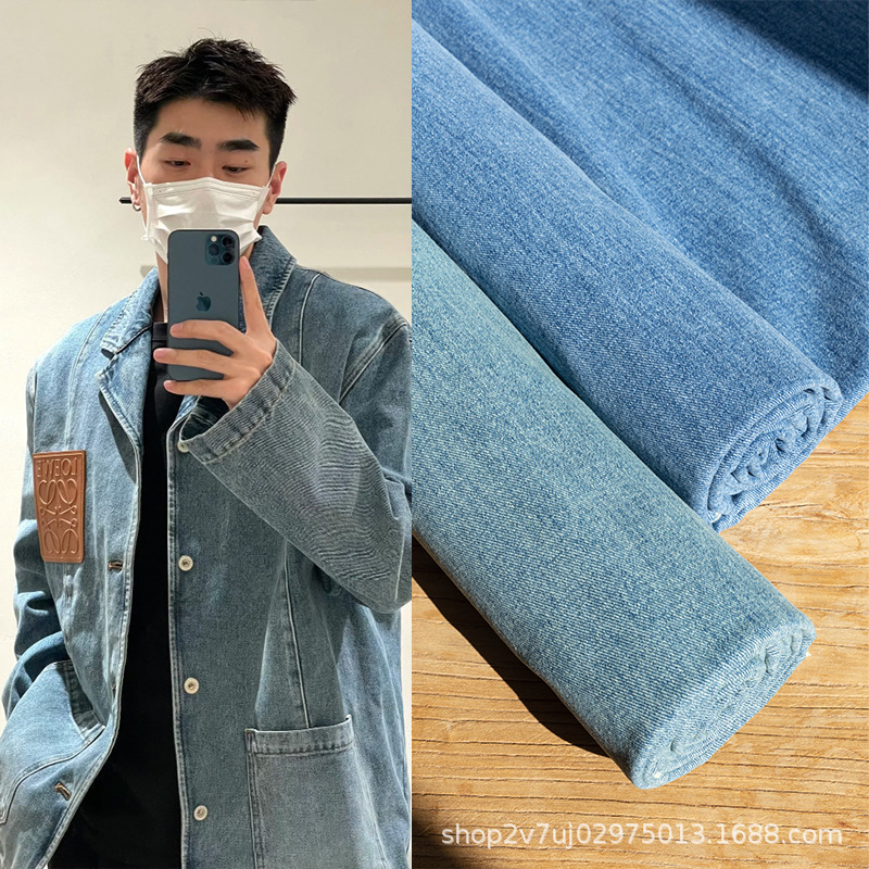 Pure Cotton Wash-free Denim Fabric Anti-wrinkle Wide Outwear Pants Thickeneded Cotton Denim Clothing Designer Fabric