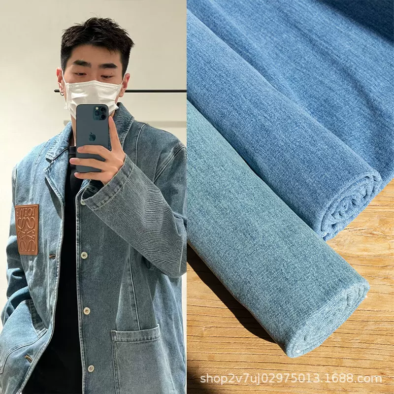 纯棉免水洗牛仔布料抗皱挺阔外套裤子加厚全棉牛仔服装设计师面料