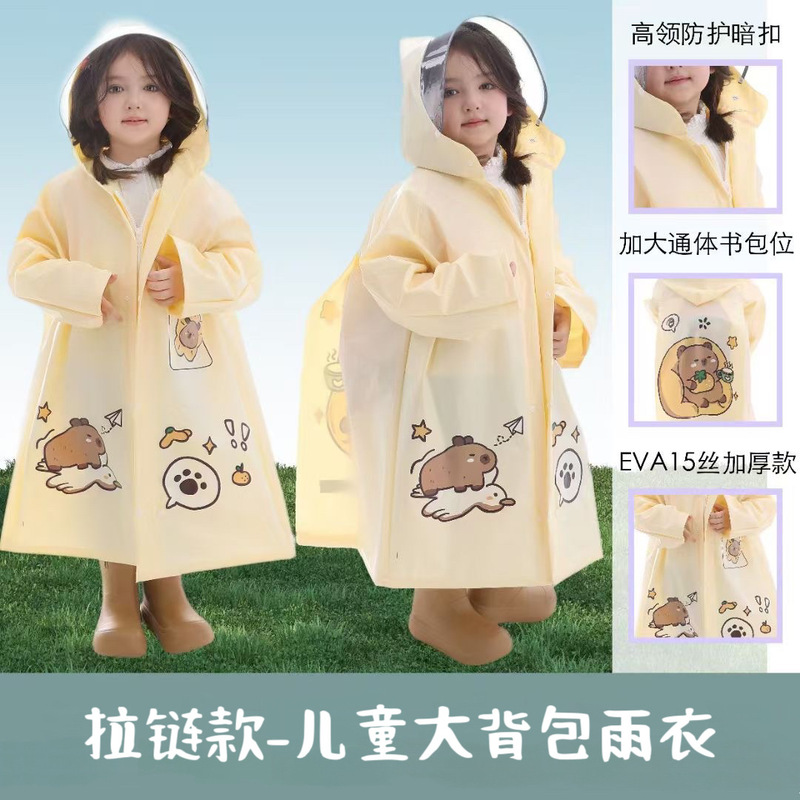 Children's Raincoat Zipper Eva Boys and Girls New Primary School Students with School Bag Full Body Waterproof Cartoon Big Kidsren's Rain