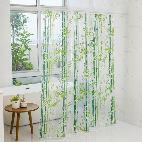 Amazon Xiyin Source Bamboo Forest Transparent Shower Curtain No Punching High-end Bedroom Bathroom Waterproof Partition Curtain