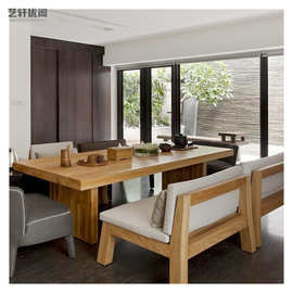 美式咖啡厅实木餐桌家用客厅全实木餐桌椅组合做旧办公室泡茶桌椅