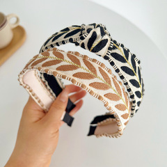 Autumn/Winter New Arrival Leaf Embroidery Knot Straight Pull Wide Edge Headband Hair Pin Hair Accessory Hair Tie Wholesale 2023