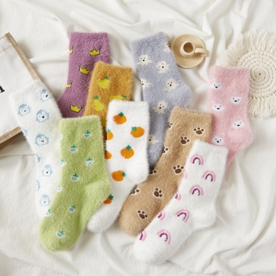 Coral Socks Autumn and winter mink sleep Socks In cylinder ins Plush thickening keep warm Plush The snow
