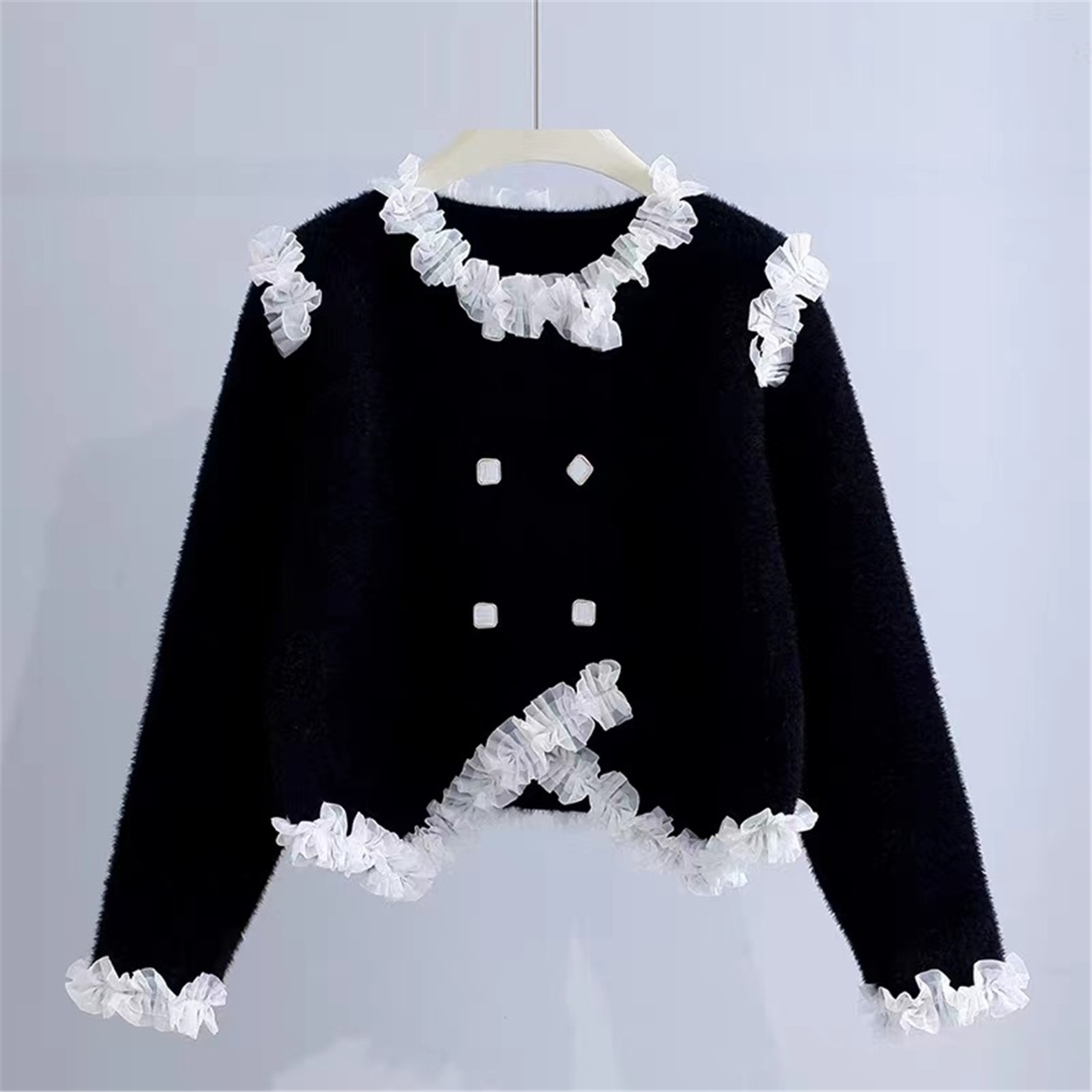 24 invierno Puyuan encantador viento fresco dulce imitación de cardigán de visón cuello redondo suelto camisa de estilo de mujer