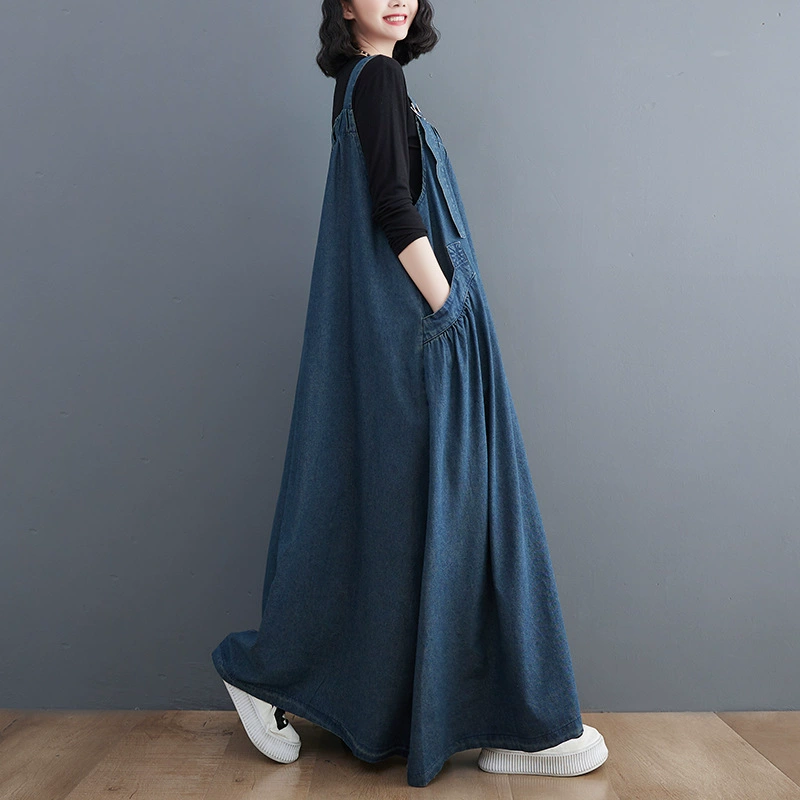 Летняя ретро длинная юбка, длинное джинсовое летнее платье, свободный крой, макси
