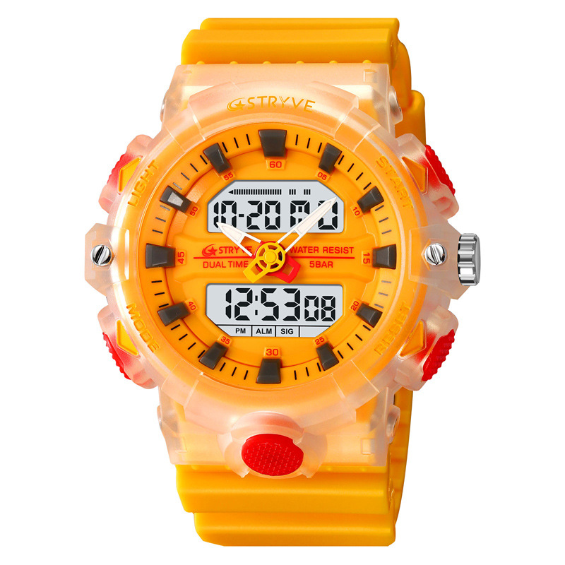 STRYVE hombres de moda impermeable reloj deportivo doble luminoso electrónico multifunción estudiante reloj de sincronización 8028