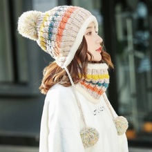 冬季围脖两件套女帽子女韩版百搭骑车毛线帽可爱加厚保暖针织帽子