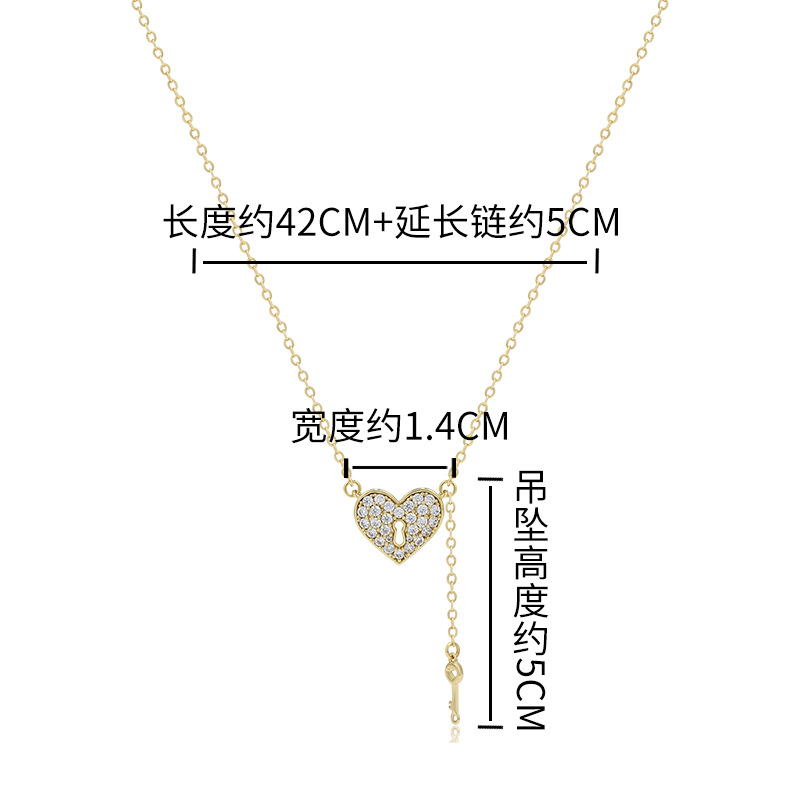 Xupe joyería amor corazón cerradura aleación con incrustaciones de circonio dulce personalidad cadena clavícula nicho temperamento clave Collar para las mujeres