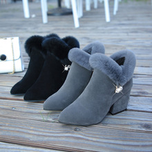 獨立站新款雪地靴女2022年冬季歐美圓頭粗跟加絨保暖女式短筒棉鞋