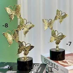 现代金色合金蝴蝶摆件桌面客厅家居装饰品办公室玄关摆设铁艺