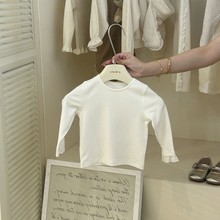 春秋女童装T恤宝宝洋气儿童个性潮网红韩版纯白色蕾丝花边打底衫