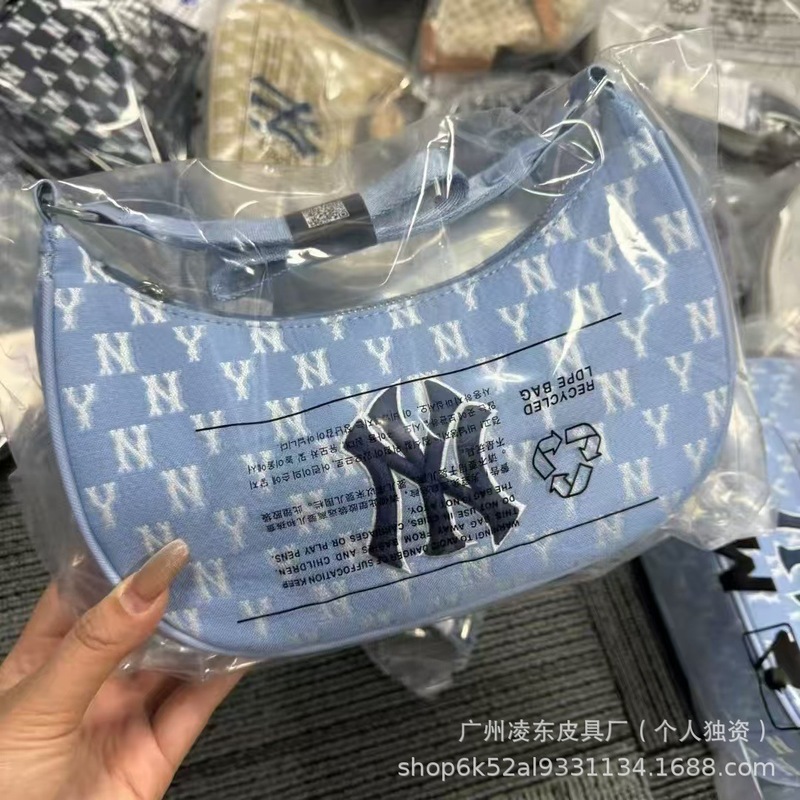 mlb腋下包 新款洋基队刺绣复古老花单肩斜挎包NY女士手提腋下包|undefined