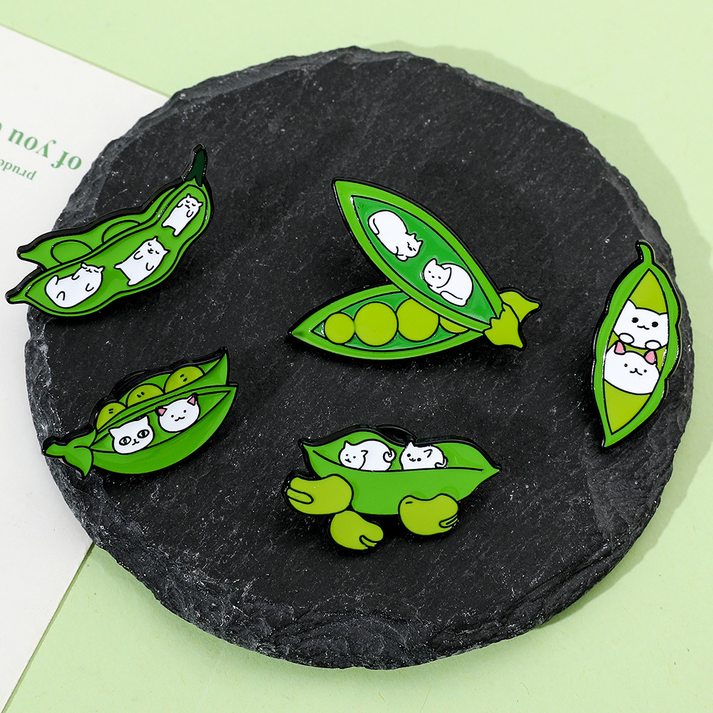 6g Weight Brooches Classification Casual, Daily Occasion Alloy Material Cat, Pea Pattern Unisex Gender Enamel Design Cute Style Cute Pin Cat Pea Alloy Enamel Unisex Brooches 3