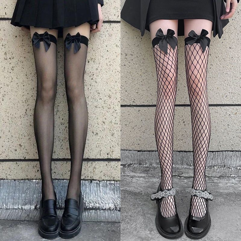 Solid Color Sexy Stockings Sexy Fishnet Stockings Bow Black Stockings Women Summer Thin Stockings Lace Over The Knee Socks display picture 11