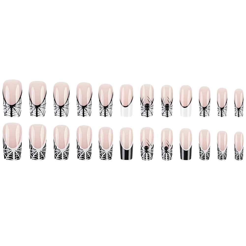 Nuevos parches de uñas franceses en blanco y negro, parches de uñas falsas de Halloween, productos de uñas terminados image 6