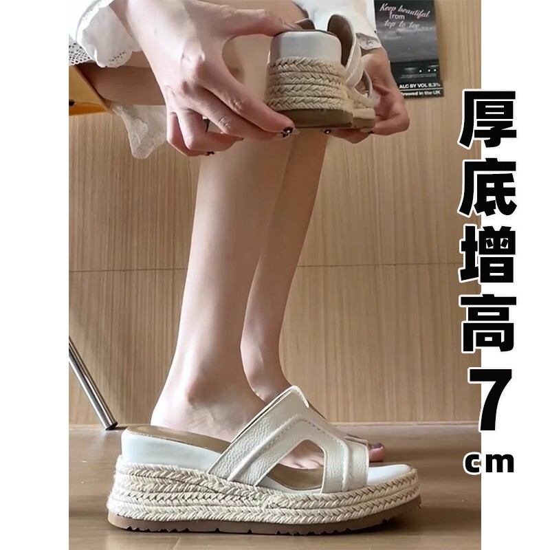 Sheepskin Version~! Zhao Lusi's Same Style One-Strap Sandals for Women, Summer Outdoor Wear, Straw Platform Shoes, Thick-Soled High-Heeled Sandals Sheepskin Version~! Zhao Lusi's Same Style One-Strap Sandals for Women, Summer Outdoor Wear, Straw Platform Shoes, Thick-Soled High-Heeled Sandals
