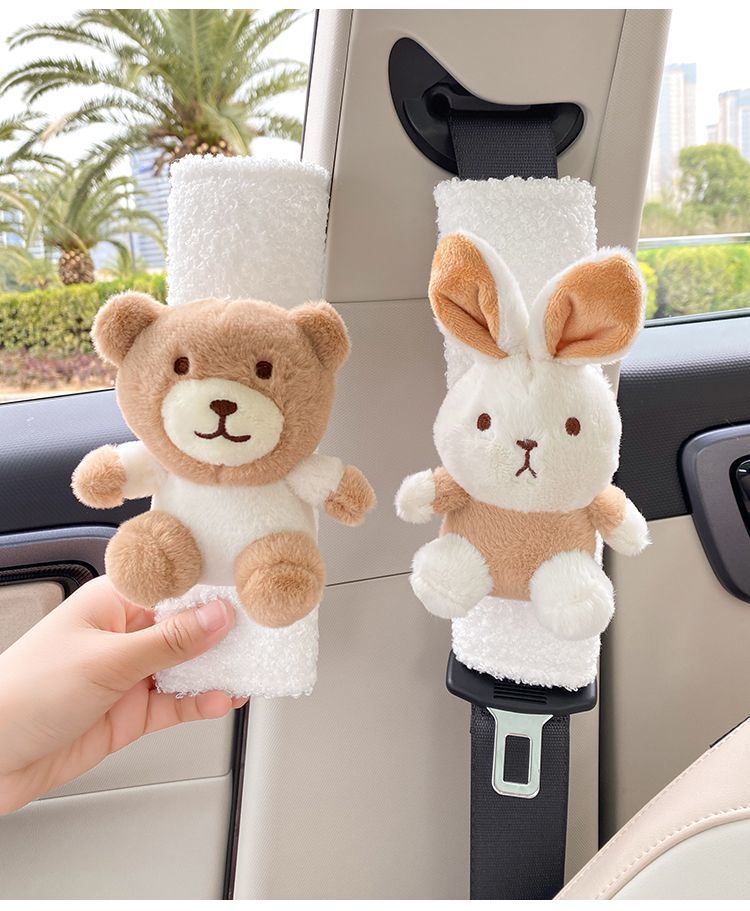 Car Seat Belt Shoulder Cover Women's Cute Doll Rabbit Bear Safety Belt Couple's Car Interior Decoration Protective Cover