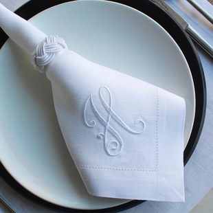 Custom Personalized Linen Dining Table Napkin Single Initial Embroidery Wedding Edge Home Hotel Western Restaurant