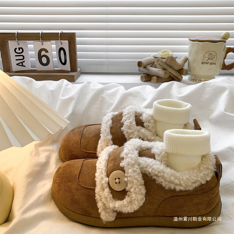 复古厚底全包毛毛勃肯鞋女款秋冬外穿加绒保暖棉鞋加绒防滑雪地靴