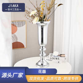 欧式家居摆件敞口插花器样板房装饰电镀工艺品餐厅桌面装花装饰品