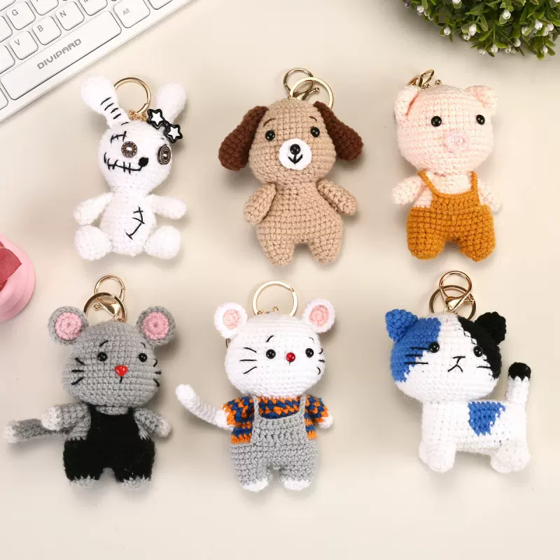 成品diy毛线编织动物玩偶钩织十二生肖钥匙扣挂件包包挂饰跨境