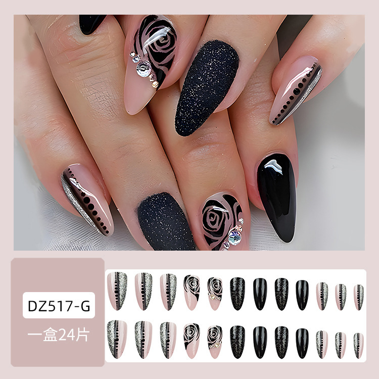 Venta caliente en Europa y América, parche de uñas dulce y fresco con incrustaciones de diamantes, uñas postizas de comercio exterior desmontables, piezas de uñas de uso transfronterizo terminadas image 63