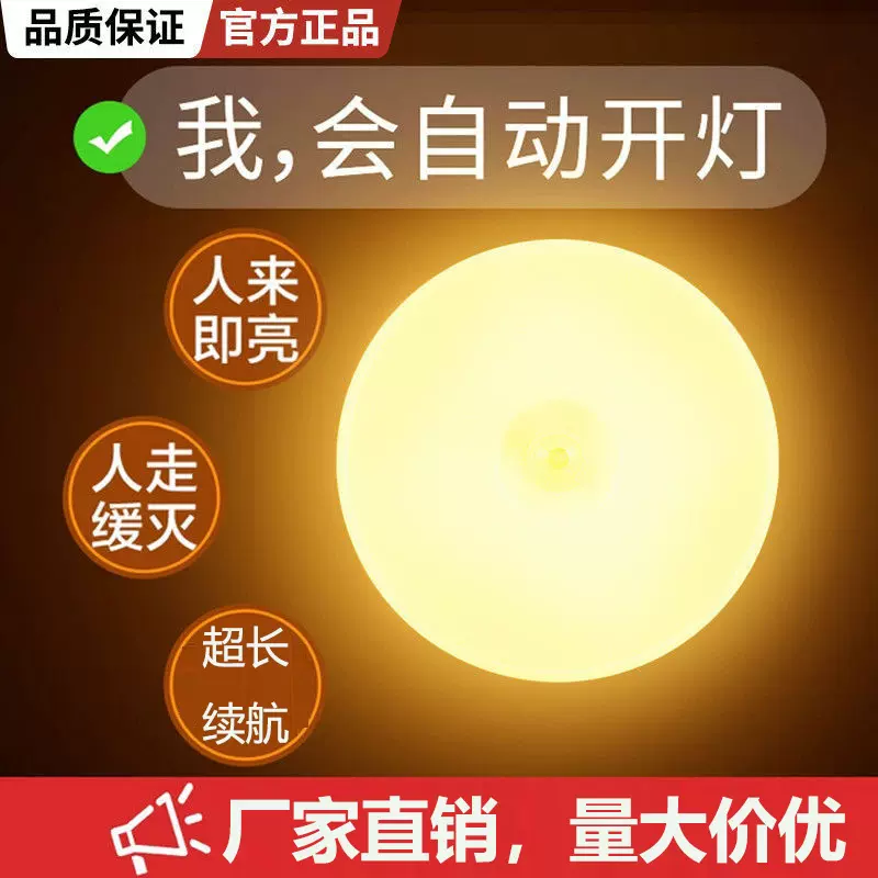 批发无线智能人体感应灯家用过道橱柜卧室USB充电LED床头小夜灯