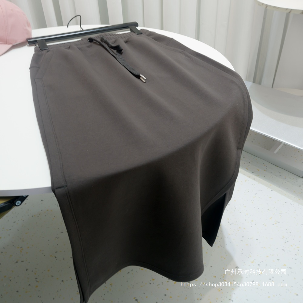 Lulu Cross-Border Yoga Drawstring Loose Side Slit Liquid Ammonia Air Layer Skirt Sports Casual Straight Mid-Length Skirt