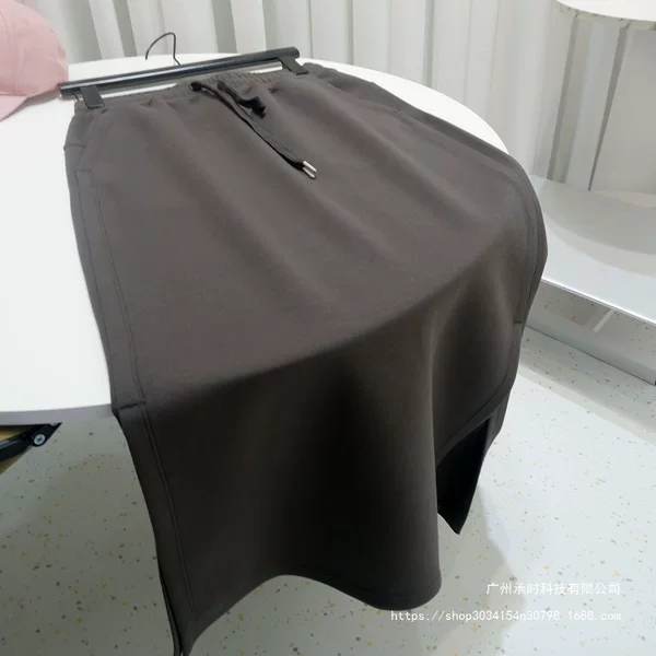 Lulu Cross-Border Yoga Drawstring Loose Side Slit Liquid Ammonia Air Layer Skirt Sports Casual Straight Mid-Length Skirt