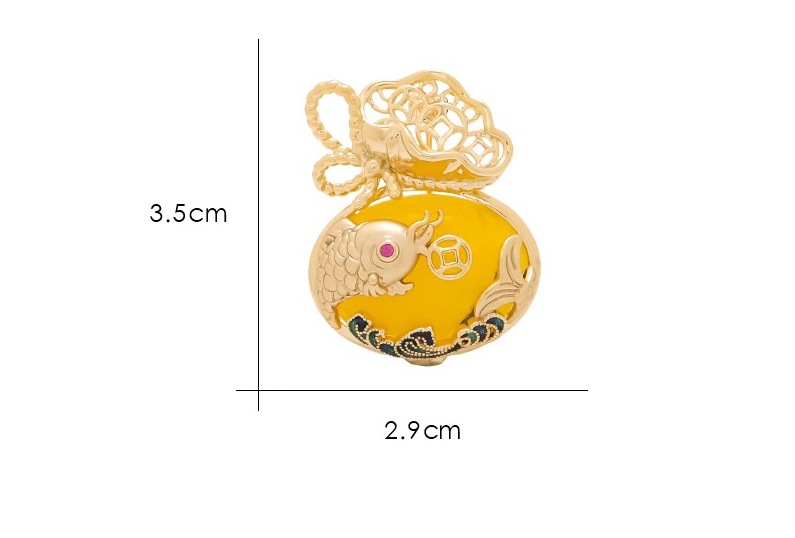 Chinese style koi lucky bag brooch enamel beeswax money bag antique corsage high sense fortune temperament cheongsam pin
