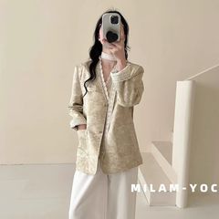 フランスvネックレースのスーツのコート女性2025春の高級感のあるロングスーツの上着のファッション
