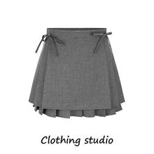 韩系气质小众设计感蝴蝶结压褶半身裙女2024秋季新款学院风短裙子