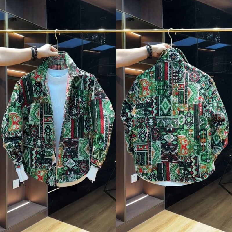 Spring New Style Men's Jacquard Yarn-Dyed Ethnic Style Shirt Paired with a Trendy Versatile Loose Casual Jacket Spring New Style Men's Jacquard Yarn-Dyed Ethnic Style Shirt Paired with a Trendy Versatile Loose Casual Jacket