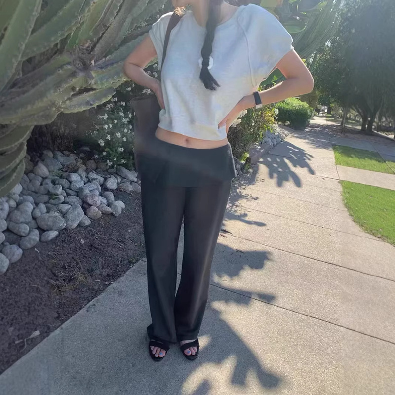 Korean Designer Tannat Layered Casual Pants, Korean-Style Women's Fashion, Simple and High-End Wrap-Around Wide-Leg Long Pants Korean Designer Tannat Layered Casual Pants, Korean-Style Women's Fashion, Simple and High-End Wrap-Around Wide-Leg Long Pants